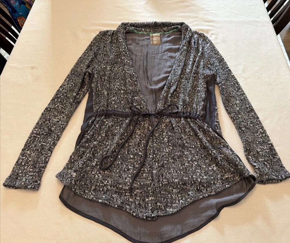 Anthropologie Dolan Gray Tweed Open Front Cardigan with Chiffon Insets Small